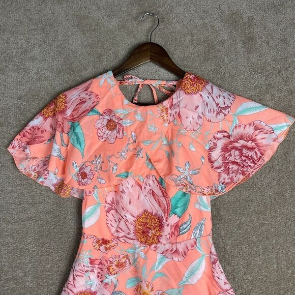 Asos Midi Dress Womens Size‎ 00 Pastel Floral Print Tie Open Back  Cape Draped - Picture 5 of 11